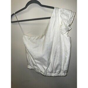Ramy Brook White blouse One shoulder leaf pattern $295 retail medium